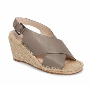 NEW NIB Caslon Suri Leather Crisscross Wedge Espadrille Sandals Gray Purple 8.5